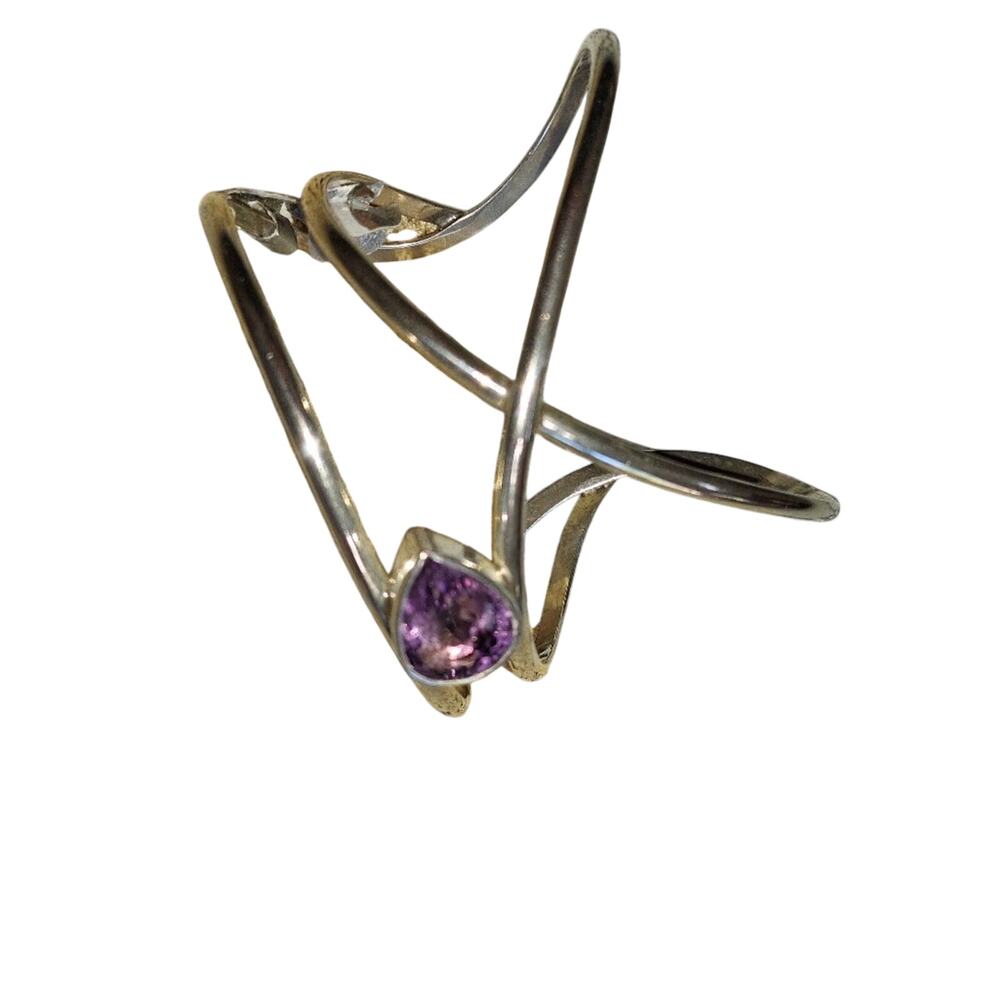 925 Stamped Sterling Silver Purple Teardrop Gemstone Crossover Bracelet